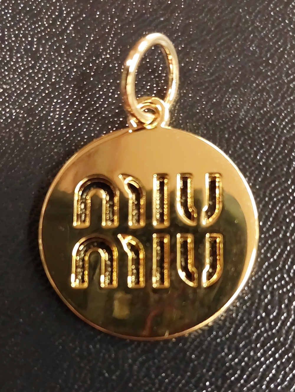 Miu Miu Shiny Gold Round Logo Disc Charm Pendant